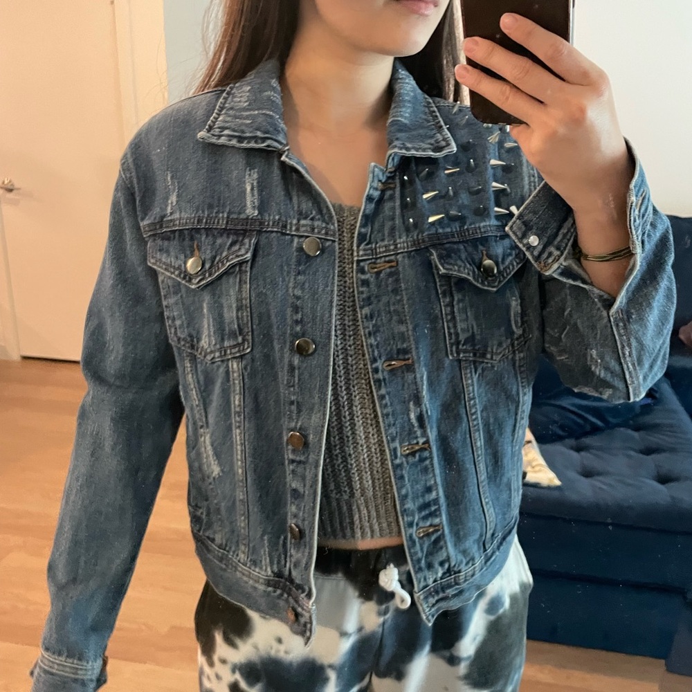 Studded Denim Jacket with Cross💙